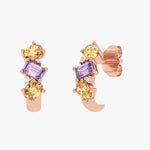 Złote Kolczyki z ametystami i Spessartynami Różowy - Venetia Jewels - 14K złoto z brylantami