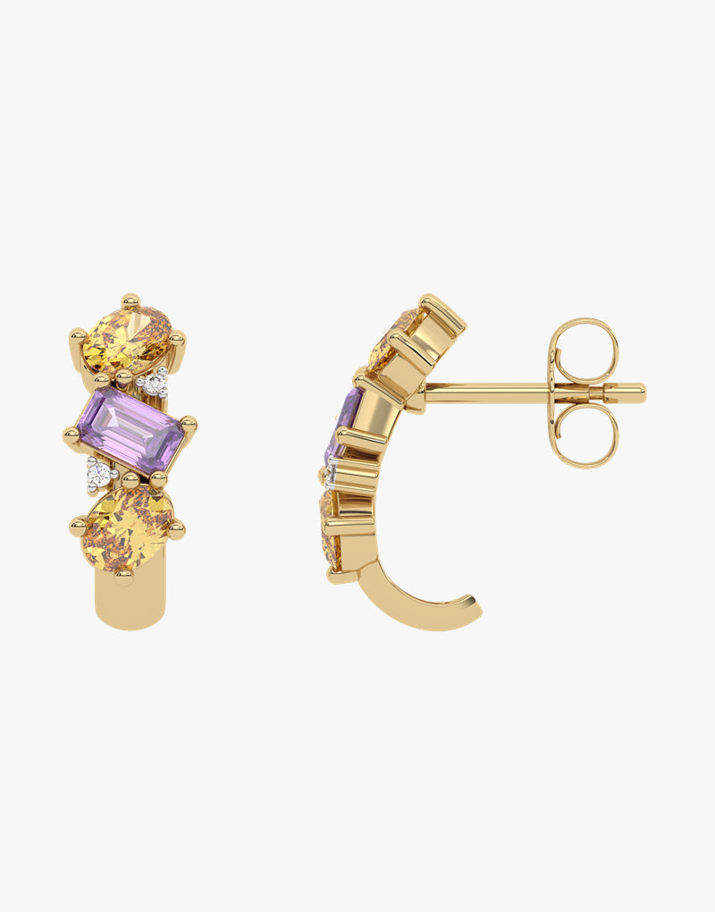 Złote Kolczyki z ametystami i Spessartynami - Venetia Jewels - 14K złoto z brylantami
