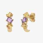 Złote Kolczyki z ametystami i Spessartynami żółty - Venetia Jewels - 14K złoto z brylantami