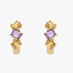 Złote Kolczyki z ametystami i Spessartynami - Venetia Jewels - 14K złoto z brylantami