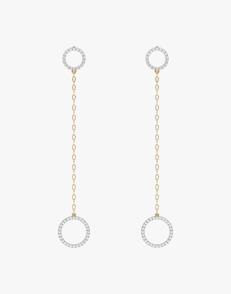 Złote kolczyki wiszące z delikatnymi detalami - Venetia Jewels - 14K złoto z brylantami