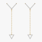 Złote kolczyki wiszące z trójkątnym akcentem i brylantami - Venetia Jewels - 14K złoto z brylantami