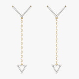 Złote kolczyki wiszące z trójkątnym akcentem i brylantami - Venetia Jewels - 14K złoto z brylantami