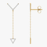 Złote kolczyki wiszące z trójkątnym akcentem i brylantami - Venetia Jewels - 14K złoto z brylantami