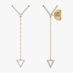 Złote kolczyki wiszące z trójkątnym akcentem i brylantami żółty - Venetia Jewels - 14K złoto z brylantami