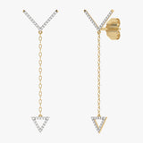 Złote kolczyki wiszące z trójkątnym akcentem i brylantami żółty - Venetia Jewels - 14K złoto z brylantami