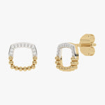 Złote kolczyki z kwadratowym wzorem i brylantami żółty - Venetia Jewels - 14K złoto z brylantami