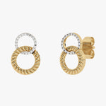 Złote kolczyki sztyfty z plecionymi okręgami i brylantami żółty - Venetia Jewels - 14K złoto z brylantami