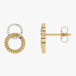 Złote kolczyki sztyfty z plecionymi okręgami i brylantami - Venetia Jewels - 14K złoto z brylantami