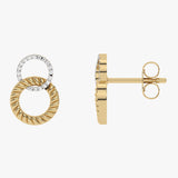 Złote kolczyki sztyfty z plecionymi okręgami i brylantami - Venetia Jewels - 14K złoto z brylantami