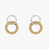 Złote kolczyki sztyfty z plecionymi okręgami i brylantami - Venetia Jewels - 14K złoto z brylantami