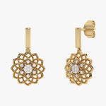 Złote kolczyki wiszące z kwiatowym wzorem i brylantami żółty - Venetia Jewels - 14K złoto z brylantami