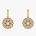 Złote kolczyki wiszące z kwiatowym wzorem i brylantami - Venetia Jewels - 14K złoto z brylantami