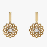 Złote kolczyki wiszące z kwiatowym wzorem i brylantami - Venetia Jewels - 14K złoto z brylantami