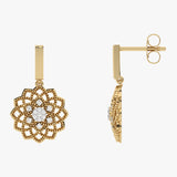 Złote kolczyki wiszące z brylantami w kształcie kwiatu, eleganckie i stylowe, idealne na specjalne okazje