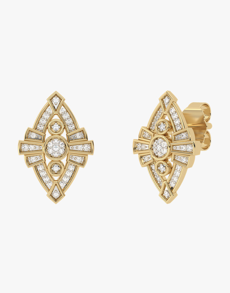 Złote kolczyki sztyfty z misternym wzorem żółty - Venetia Jewels - 14K złoto z brylantami