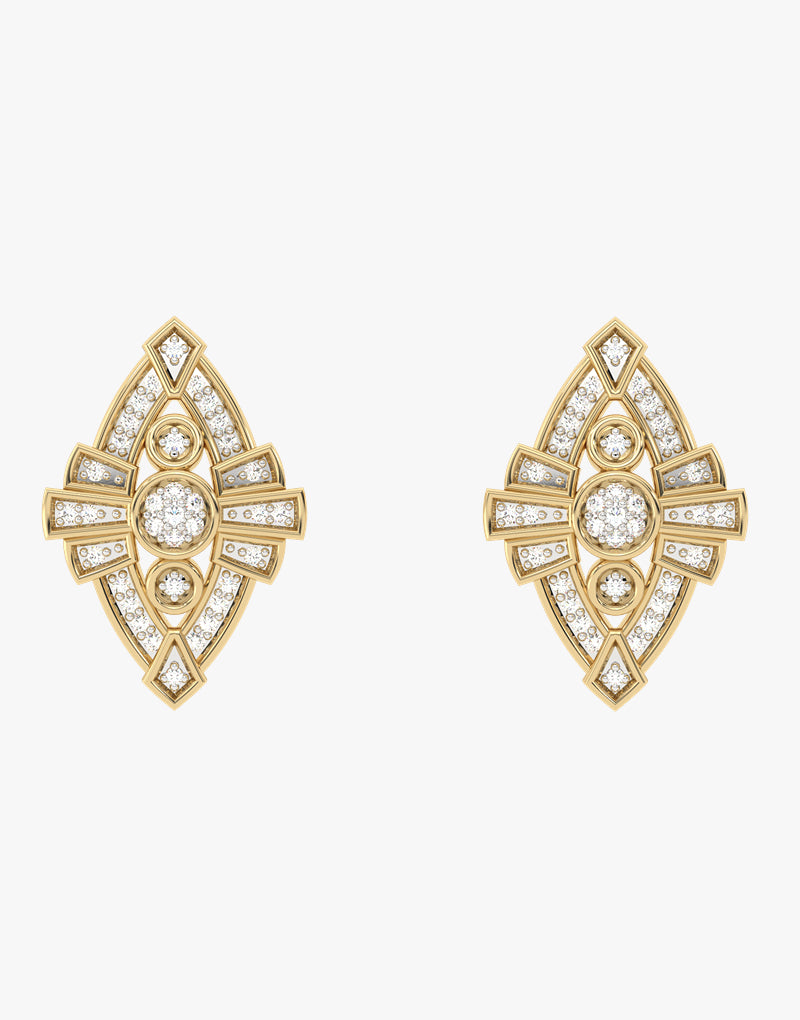 Złote kolczyki sztyfty z misternym wzorem - Venetia Jewels - 14K złoto z brylantami