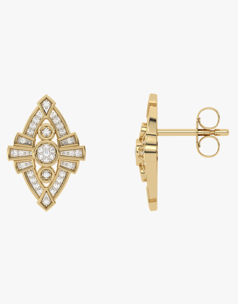 Złote kolczyki sztyfty z misternym wzorem - Venetia Jewels - 14K złoto z brylantami