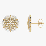Złote kolczyki sztyfty z symetrycznym wzorem kwiatowym - Venetia Jewels - 14K złoto z brylantami
