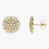 Złote kolczyki sztyfty z symetrycznym wzorem kwiatowym - Venetia Jewels - 14K złoto z brylantami