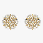 Złote kolczyki sztyfty z symetrycznym wzorem kwiatowym - Venetia Jewels - 14K złoto z brylantami