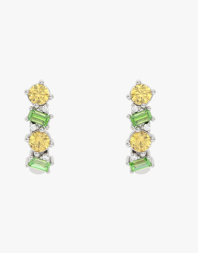 Złote kolczyki z granatami, spessartytami i brylantami - Venetia Jewels - 14K złoto z brylantami