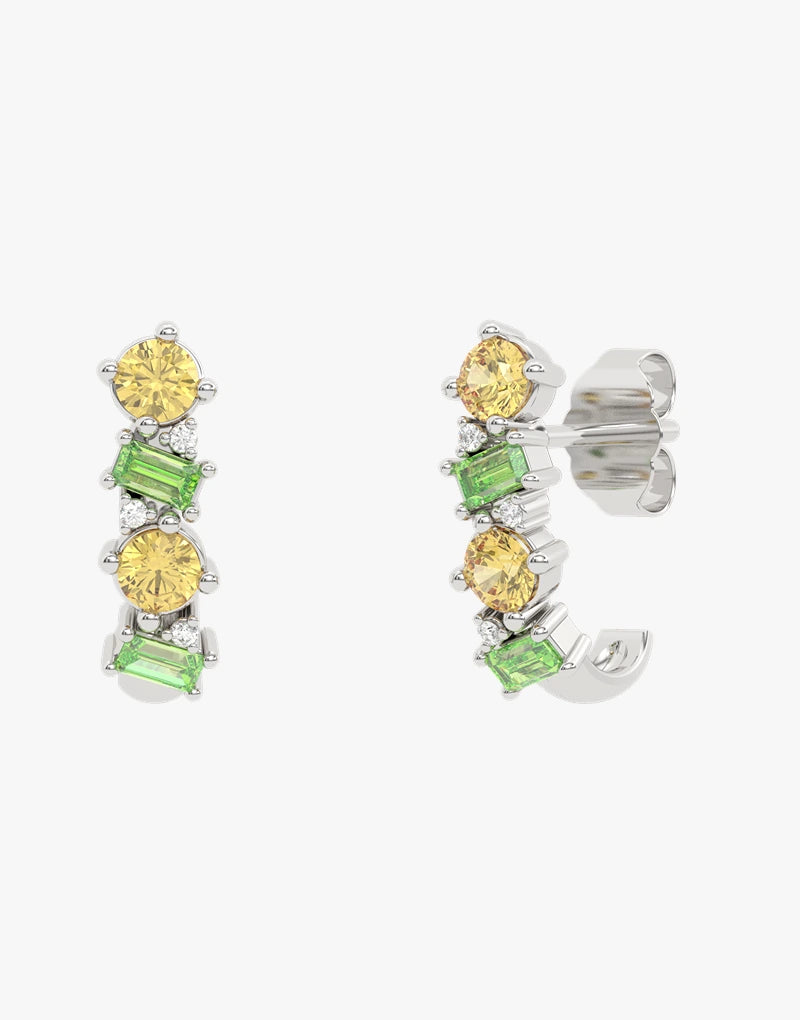 Złote kolczyki z granatami, spessartytami i brylantami Biały - Venetia Jewels - 14K złoto z brylantami