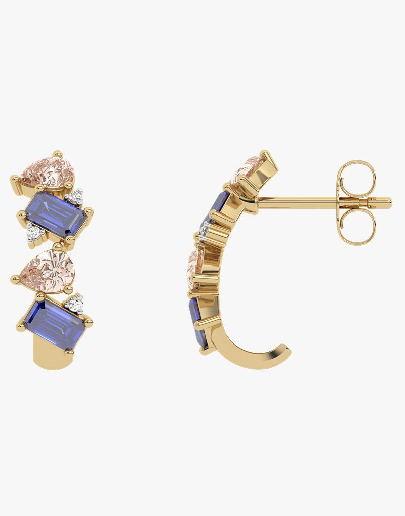 Złote kolczyki z szampańskimi granatami, tanzanitami i brylantami - Venetia Jewels - 14K złoto z brylantami