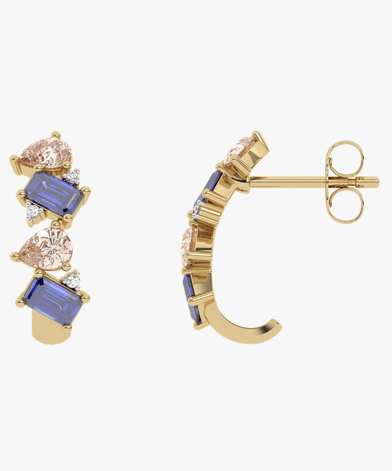 Złote kolczyki z szampańskimi granatami, tanzanitami i brylantami - Venetia Jewels - 14K złoto z brylantami