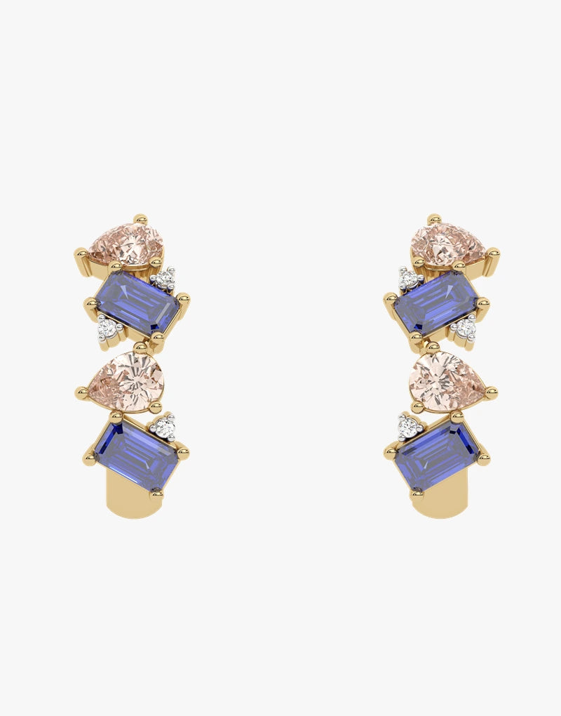 Złote kolczyki z szampańskimi granatami, tanzanitami i brylantami - Venetia Jewels - 14K złoto z brylantami