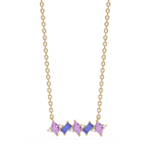 Złoty naszyjnik z brylantami, tanzanitami i granatami purpurowymi