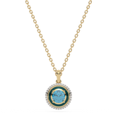 Złota zawieszka z brylantami i niebieskim topazem