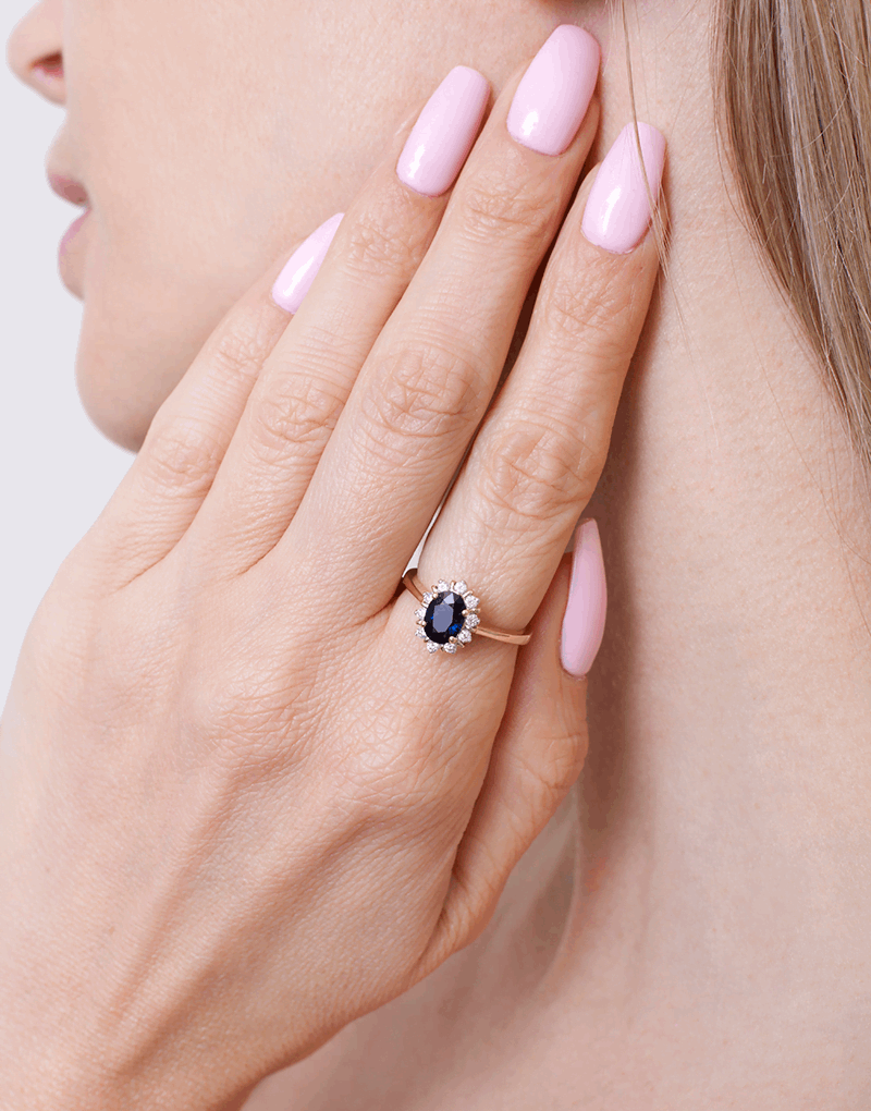 Pierścionek z Niebieskim Szafirem - Venetia Jewels - 14K złoto z brylantami