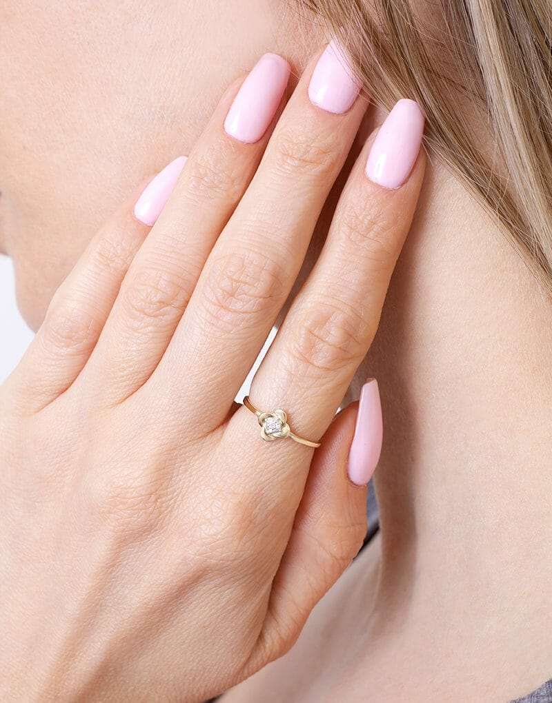 Pierścionek w Kształcie Róży z Brylantami - Venetia Jewels - 14K złoto z brylantami