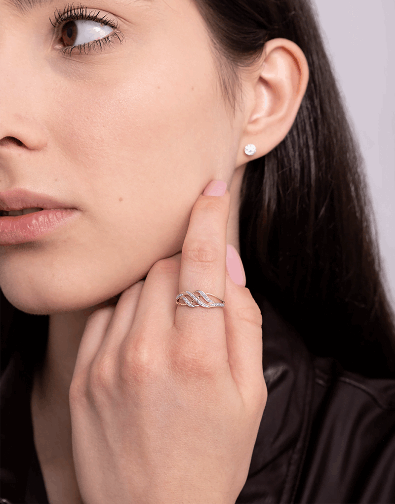 Kręcony Pierścionek z Brylantami - Venetia Jewels - 14K złoto z brylantami