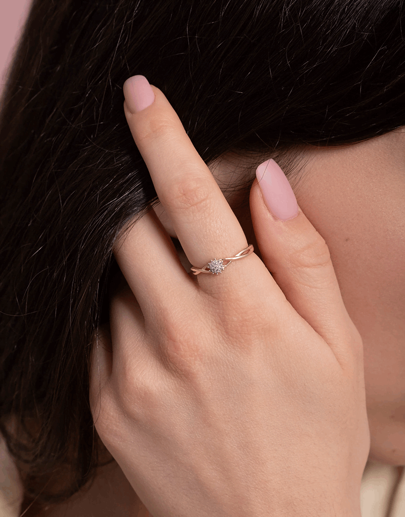 Falujący Pierścionek z Brylantami - Venetia Jewels - 14K złoto z brylantami