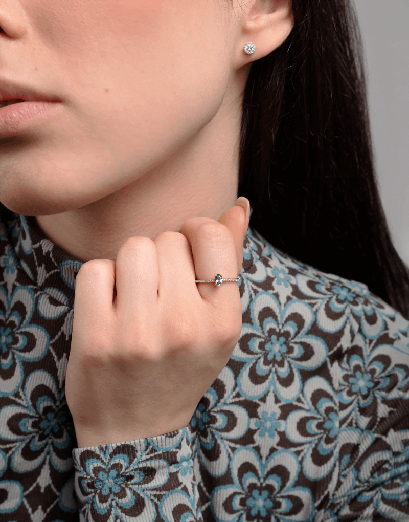 Pierścionek z Owalnym Tanzanitem oraz Brylantami - Venetia Jewels - 14K złoto z brylantami