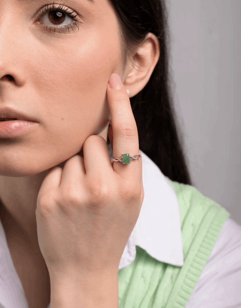 Skręcony Pierścionek ze Szmaragdem - Venetia Jewels - 14K złoto z brylantami