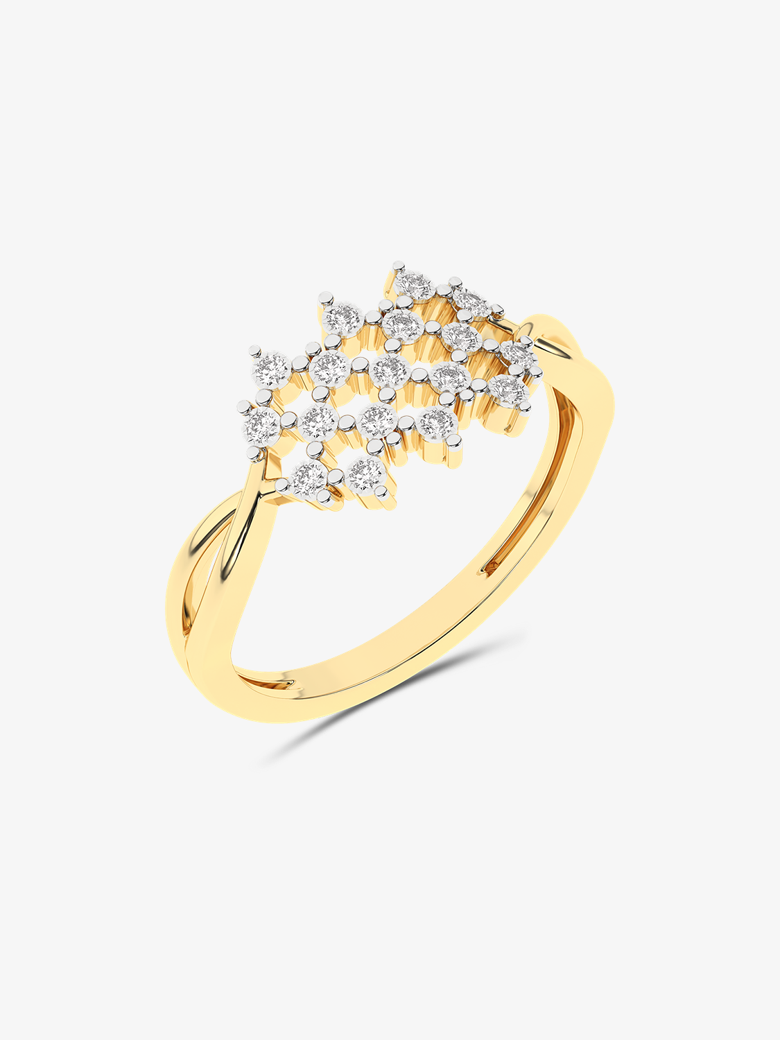 Złoty pierścionek z brylantami z eleganckim wzorem i połyskującą powierzchnią