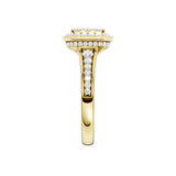 Złoty pierścionek z brylantami w kwadratowej oprawie