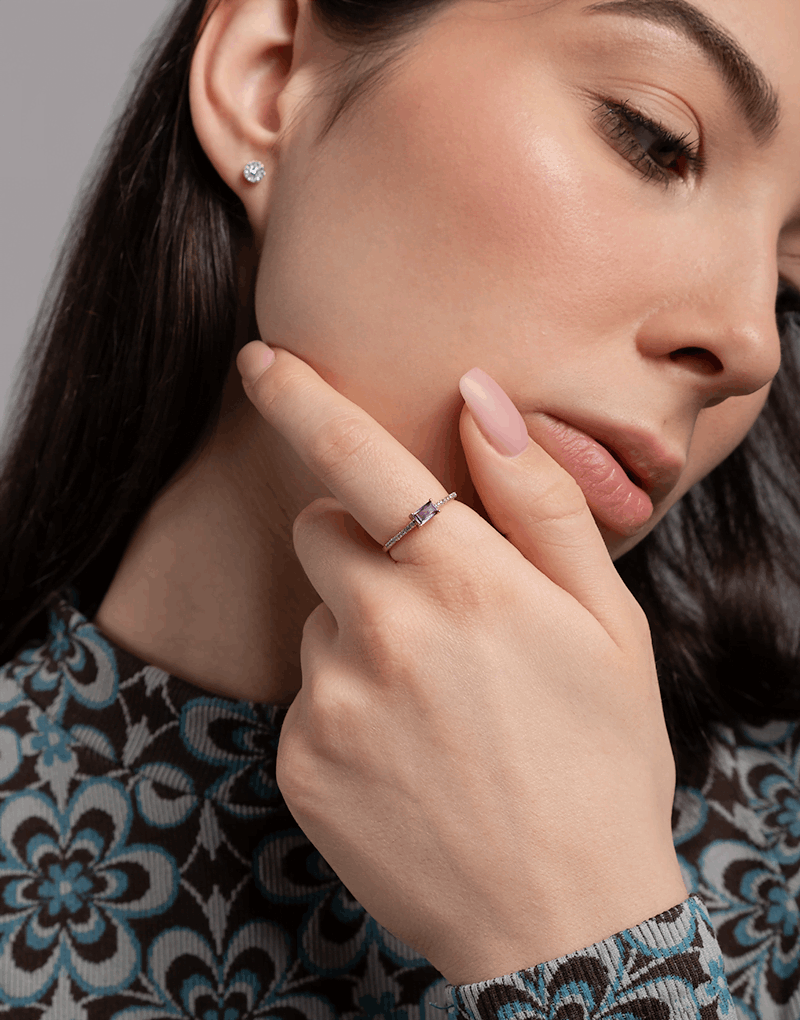 Pierścionek z Ametystem w Stylu Vintage - Venetia Jewels - 14K złoto z brylantami