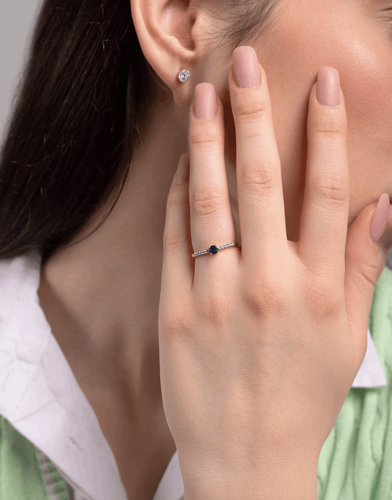 Klasyczny Szafirowy Pierścionek z Brylantami - Venetia Jewels - 14K złoto z brylantami