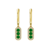 Złote kolczyki wiszące z szmaragdami i brylantową oprawą