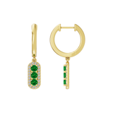 Złote kolczyki wiszące z szmaragdami i brylantową oprawą