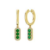 Złote kolczyki wiszące z szmaragdami i brylantową oprawą