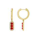 Złote kolczyki wiszące z rubinami i brylantową oprawą