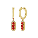 Złote kolczyki wiszące z rubinami i brylantową oprawą