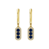 Złote kolczyki wiszące z szafirami i brylantową oprawą