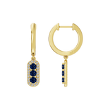 Złote kolczyki wiszące z szafirami i brylantową oprawą