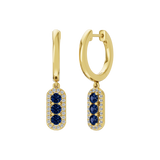 Złote kolczyki wiszące z szafirami i brylantową oprawą